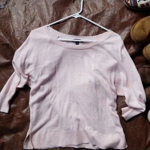 Pink sweater. Not to thick not to light.